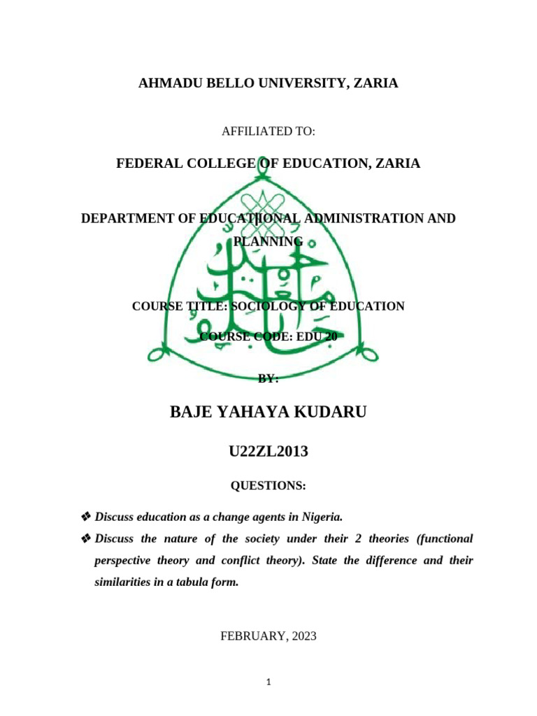 Ahmadu Bello University Baje Yahaya | PDF | Sociology | Society