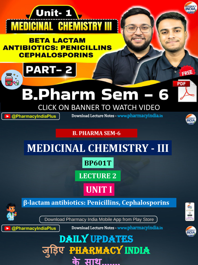 Medicinal Chemistry III p2 Unit 1 Bp601t | PDF | Penicillin | Beta ...