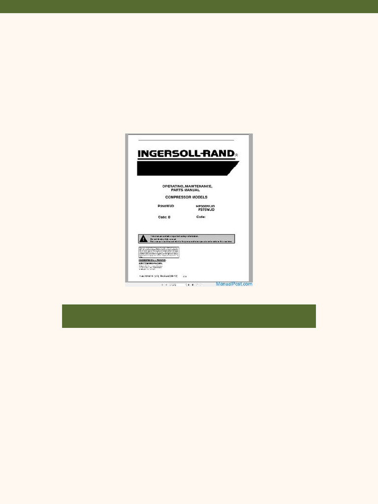 Ingersoll Rand Portable Compressor p375 Parts Manual Operation and ...