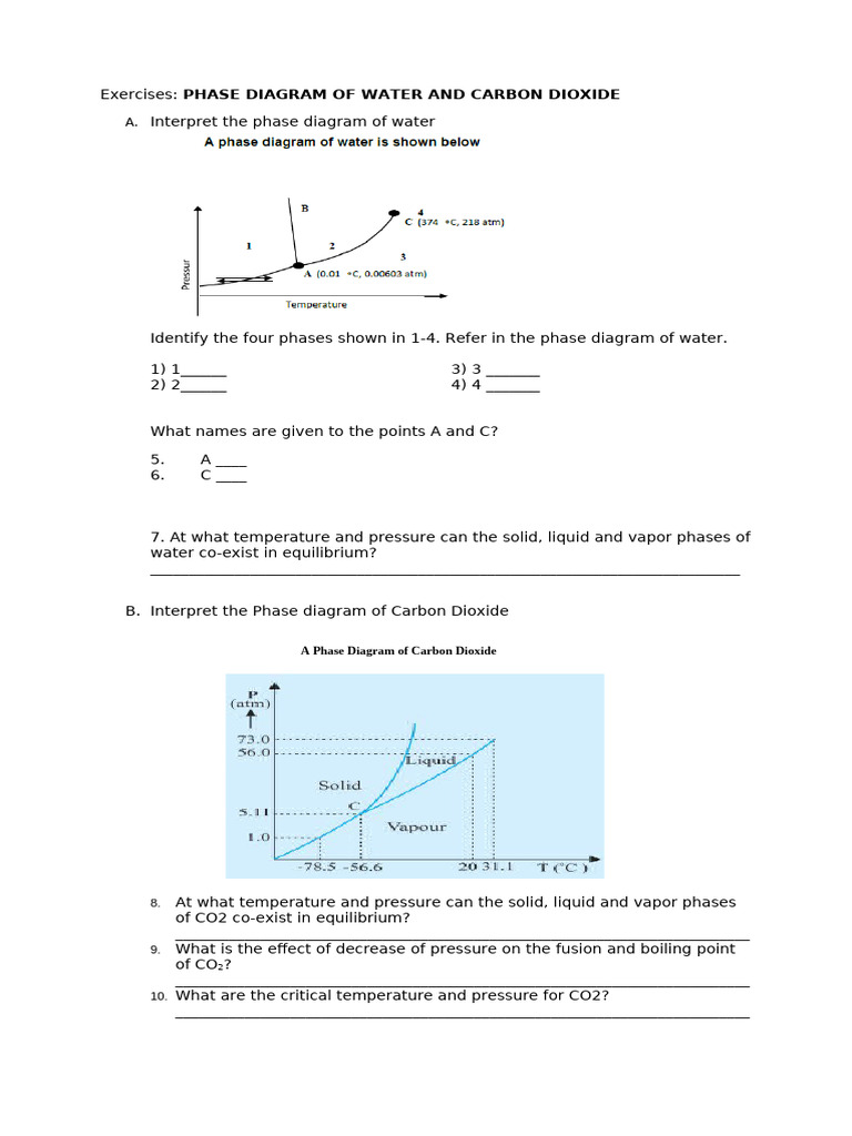 Exercises Phase Diagram of Water and Carbon Dioxide | PDF