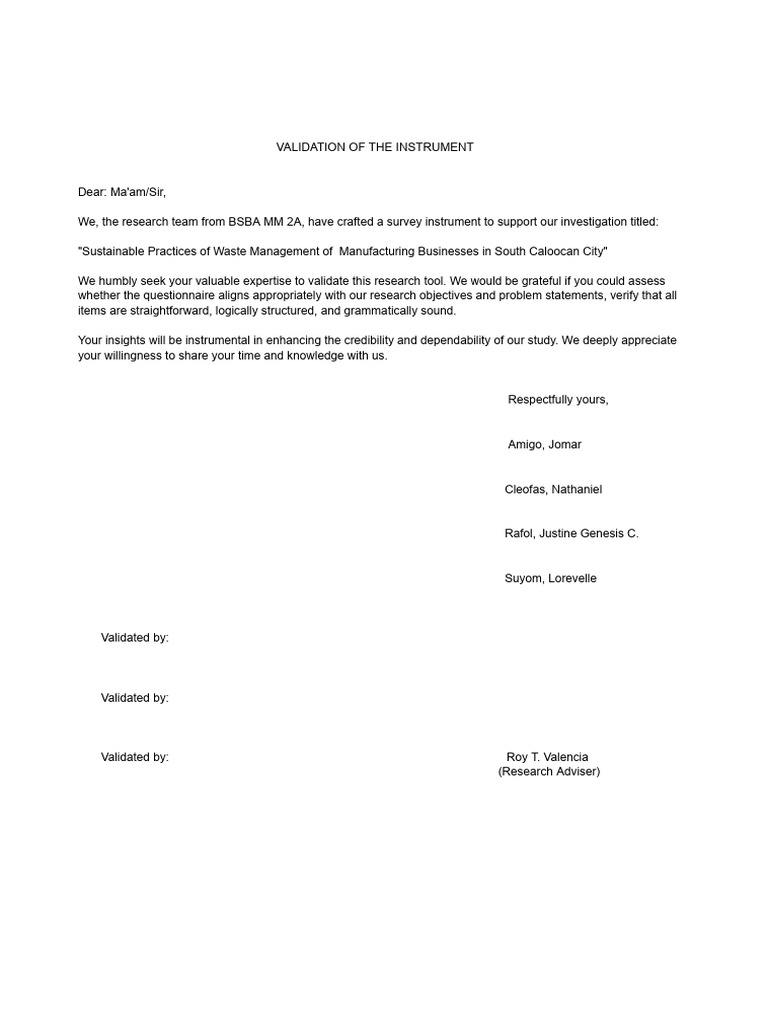 Validation of Instrument | PDF