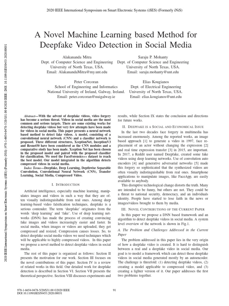 A Novel Machine Learning Based Method For Deepfake Video Detection in ...