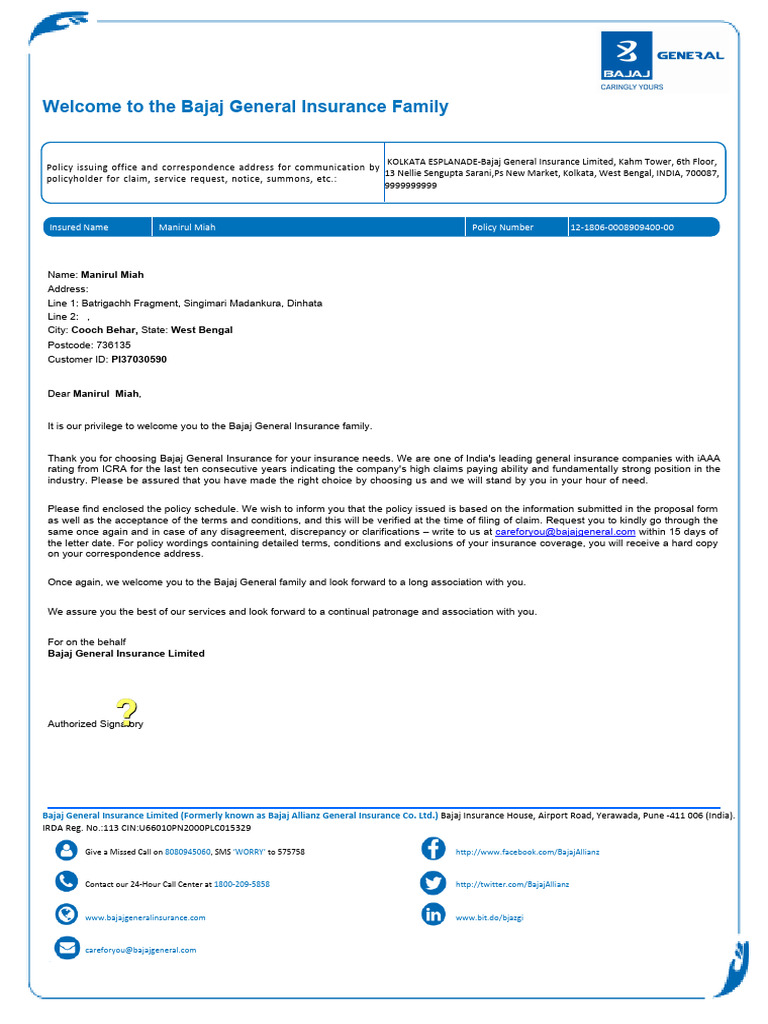 Policy - Schedule - Doc - 2026-01-29T131716.600 | PDF | Insurance | Cheque