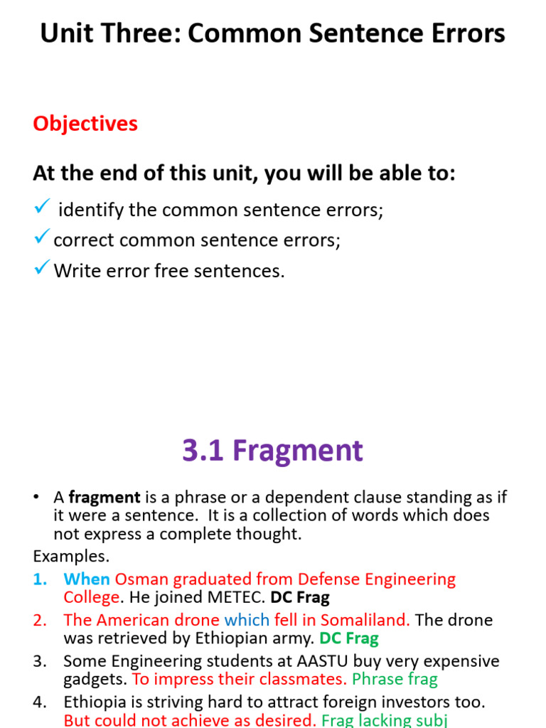 Unit 3 Common Sentence Errors | PDF | Grammatical Number | Verb