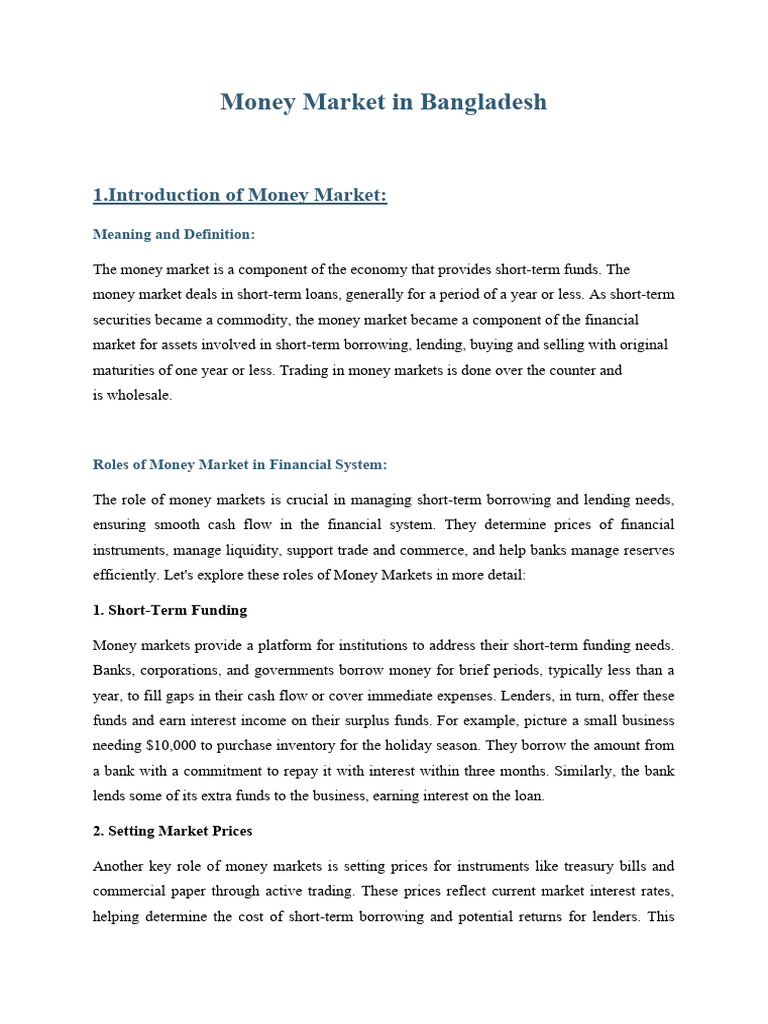 Money Market in Bangladesh | PDF | Money Market | Financial Risk
