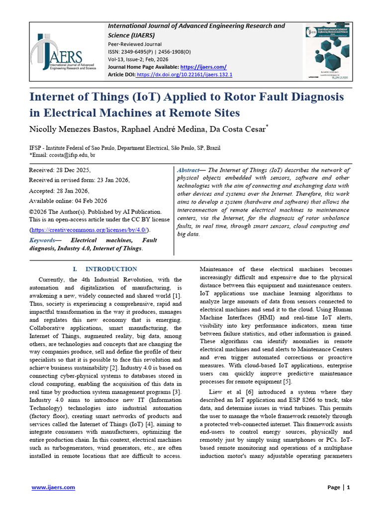 Internet of Things (IoT) Applied To Rotor Fault Diagnosis in Electrical ...