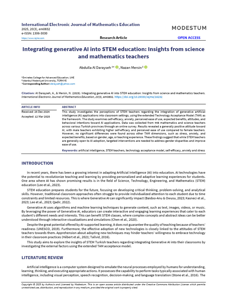 Integrating Generative Ai Into Stem Education Insights From Science and ...