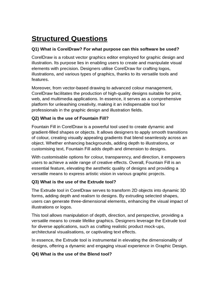 CorelDRAW - Structured Questions | PDF | 2 D Computer Graphics ...