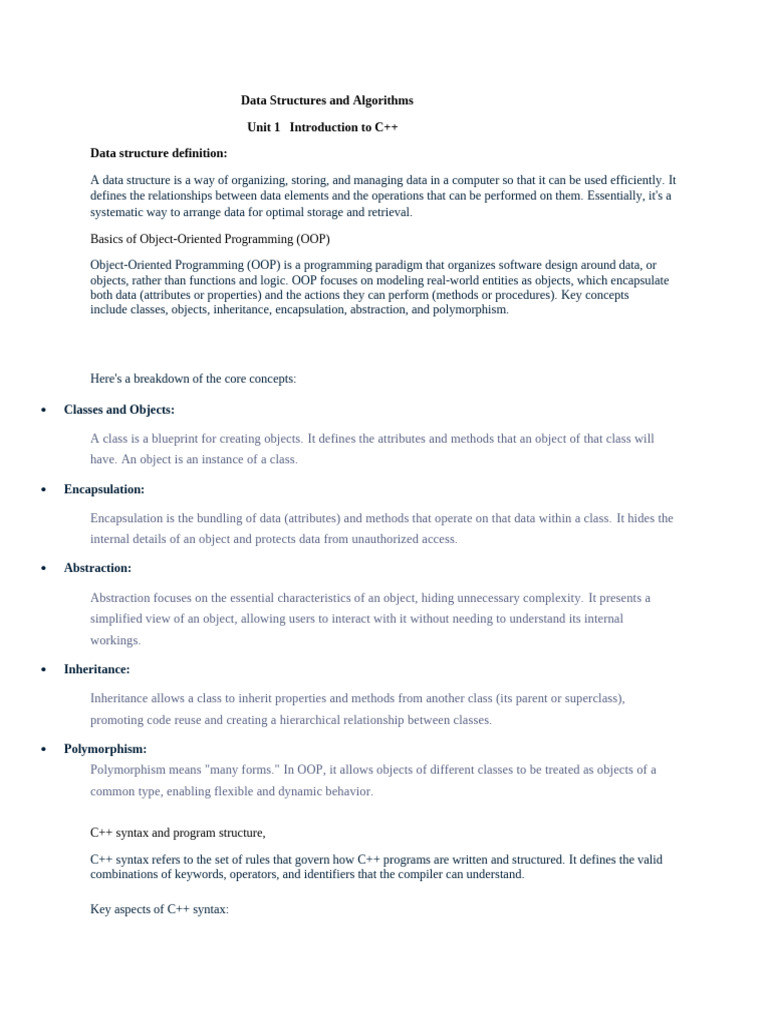 Data Structures and Algorithms 1unit | PDF | Object Oriented ...