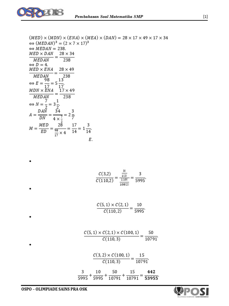 Pembahasan Ospo 2018 MTK SMP | PDF