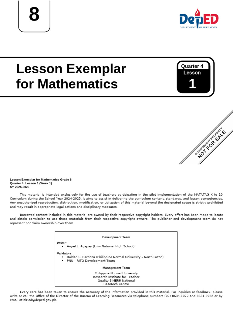 Q4 LE Mathematics 8 Lesson 1 Week 1 | PDF | Variance | Standard Deviation