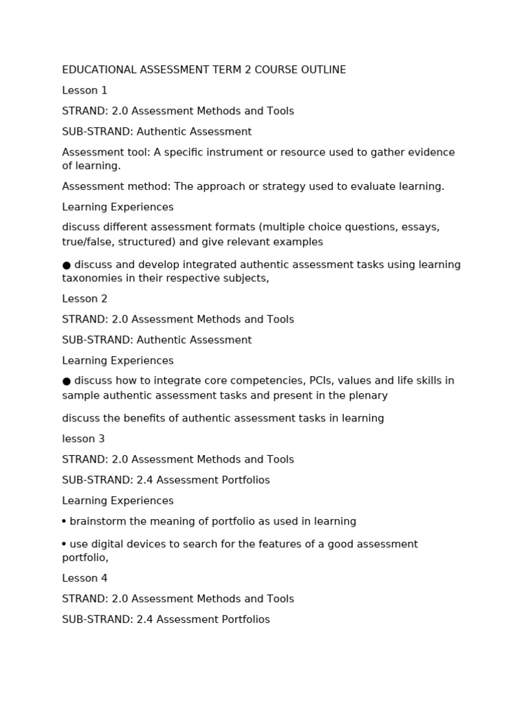 Educational Assessment Term 2 Course Outline | PDF | Educational ...