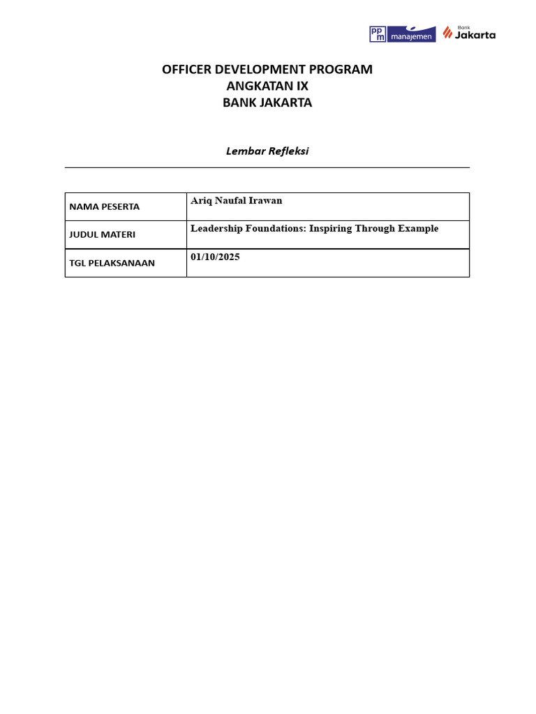 Ariq Naufal Irawan - FORM REFLEKSI - Leadership Foundations - Inspiring ...