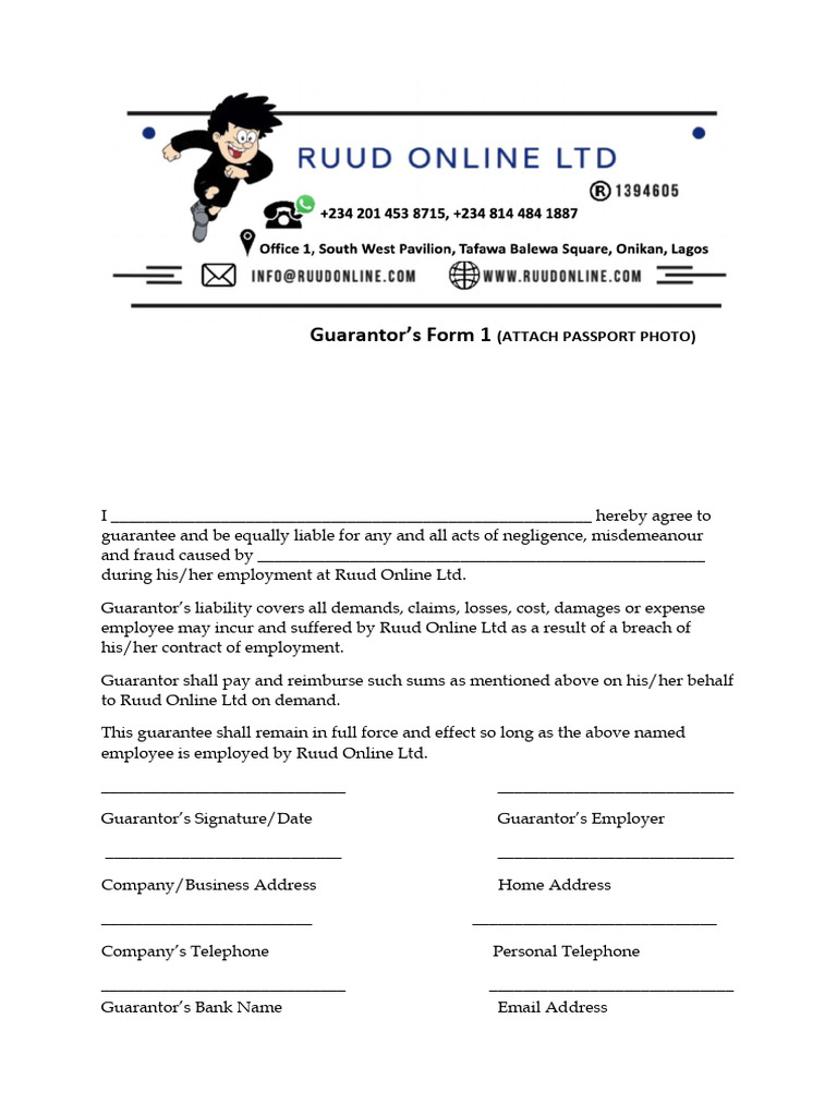 Guarantor's Form 1: This Form Should Be Duly Filled by A Responsible ...