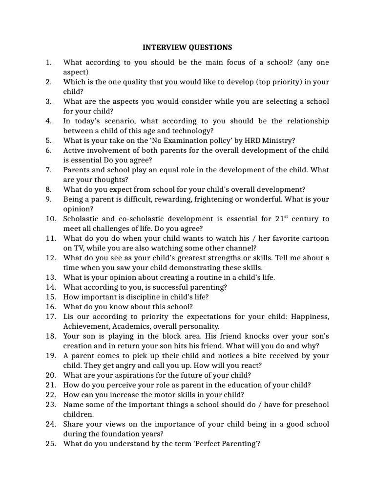Parent Interaction - Questionnaire | PDF | Childhood | Family