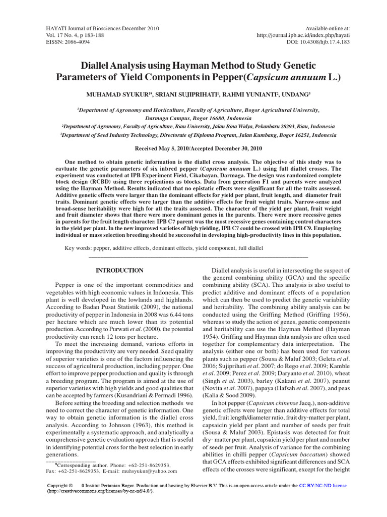 Diallel Analysis Using Hayman Method To Study Gene | PDF | Heritability ...