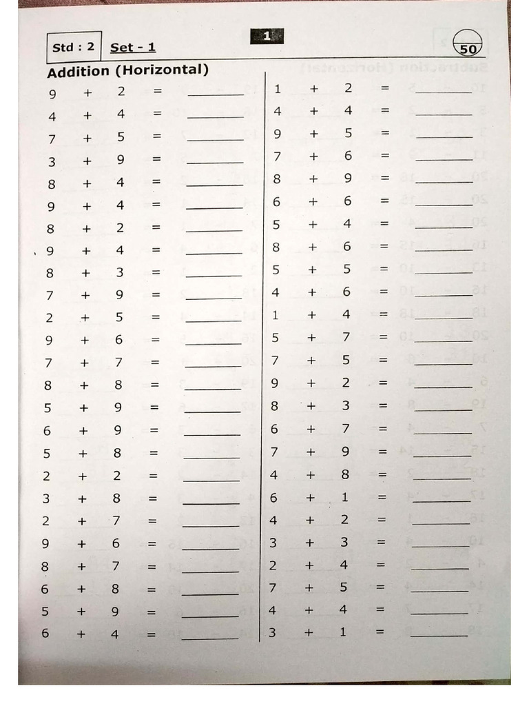 Mental Maths - STD 2 - Set 01 | PDF