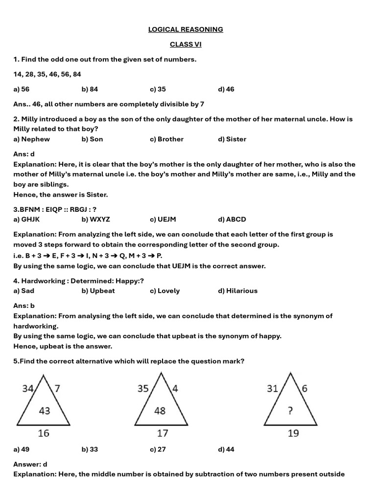 GK Term 2 Class 6 Logical Reasoning | PDF