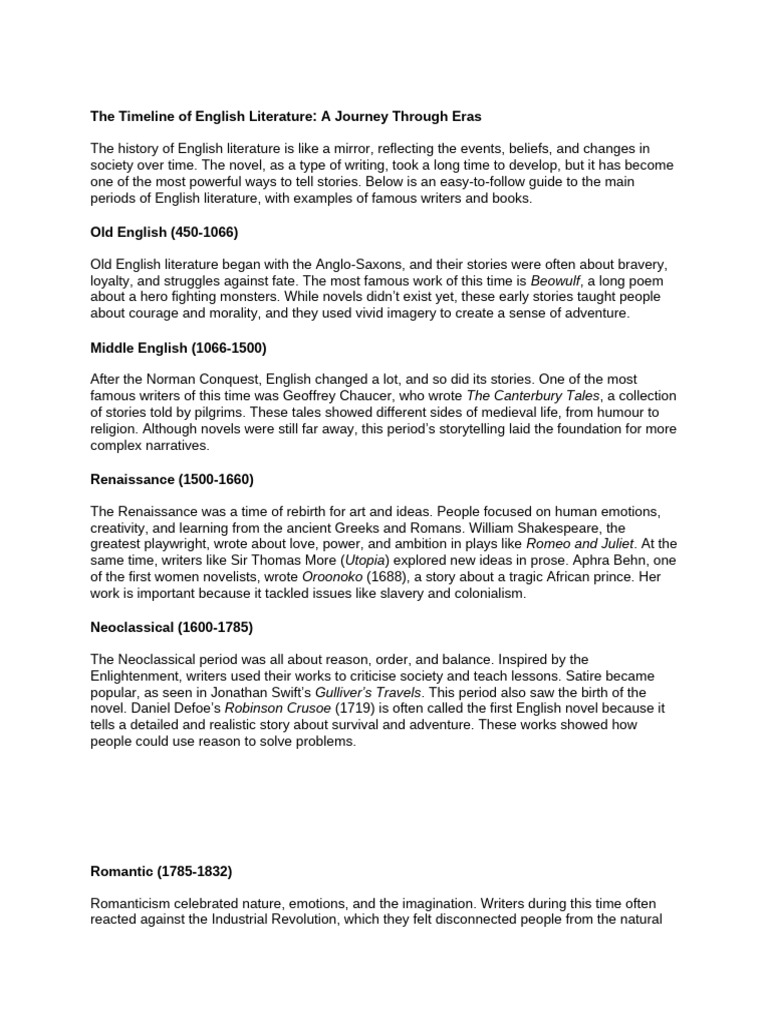 Timeline of English Novel | PDF | English Literature | Novels