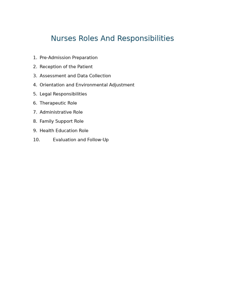 Nurses Roles and Responsibilities | PDF
