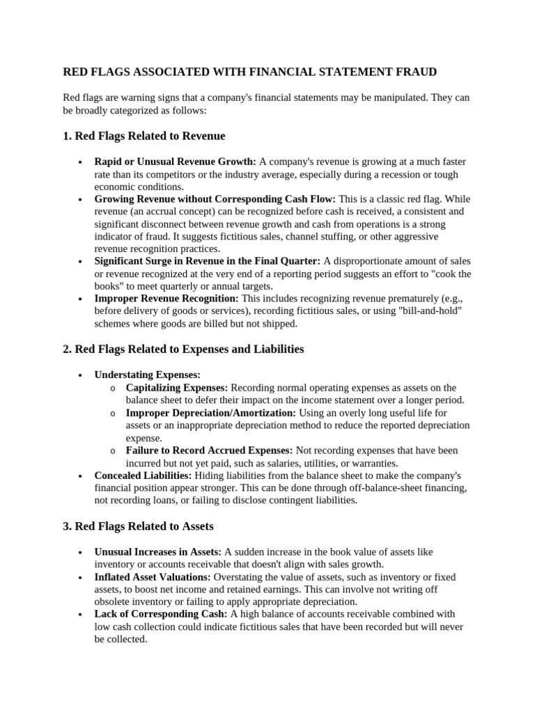 Red Flags Associated With Financial Statement Fraud | PDF | Audit | Expense