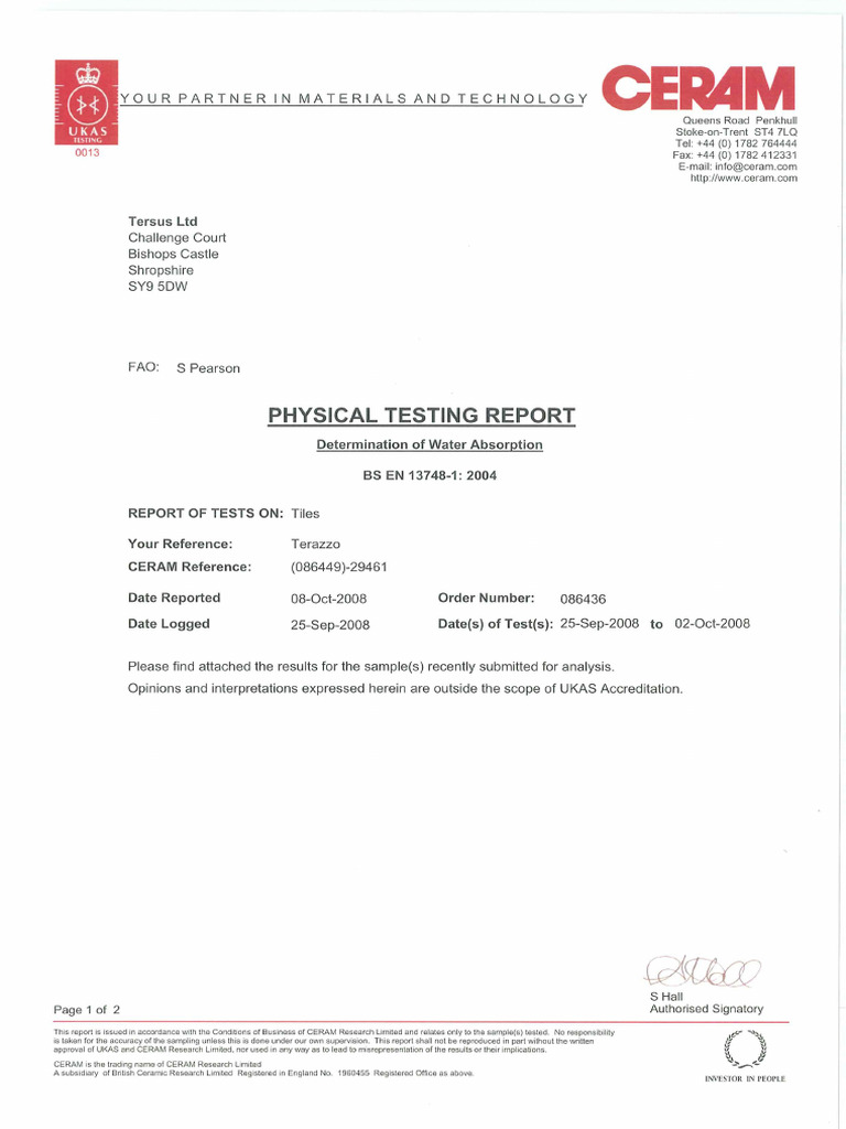 Ac830 Water Absorption and Strength Reports | PDF