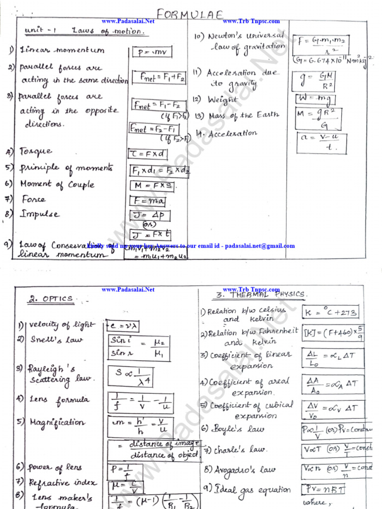 10th Science Full Formula Book English Medium PDF Download | PDF