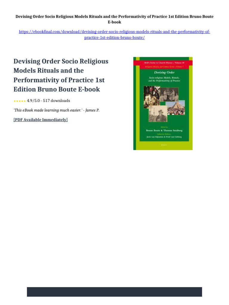 Devising Order Socio Religious Models Rituals and the Performativity of ...