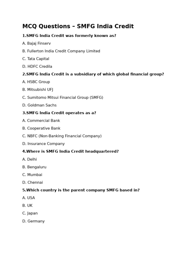 MCQ Ques SMFG India Credit | PDF