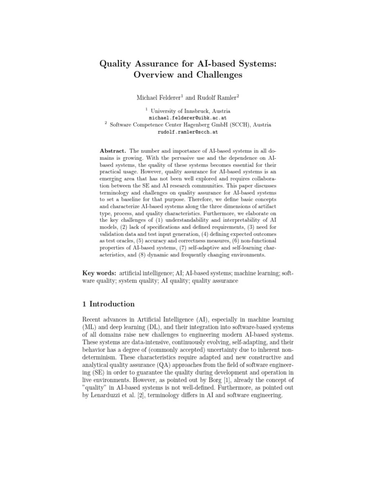 Quality Assurance For AI-based Systems | PDF | Software Testing ...