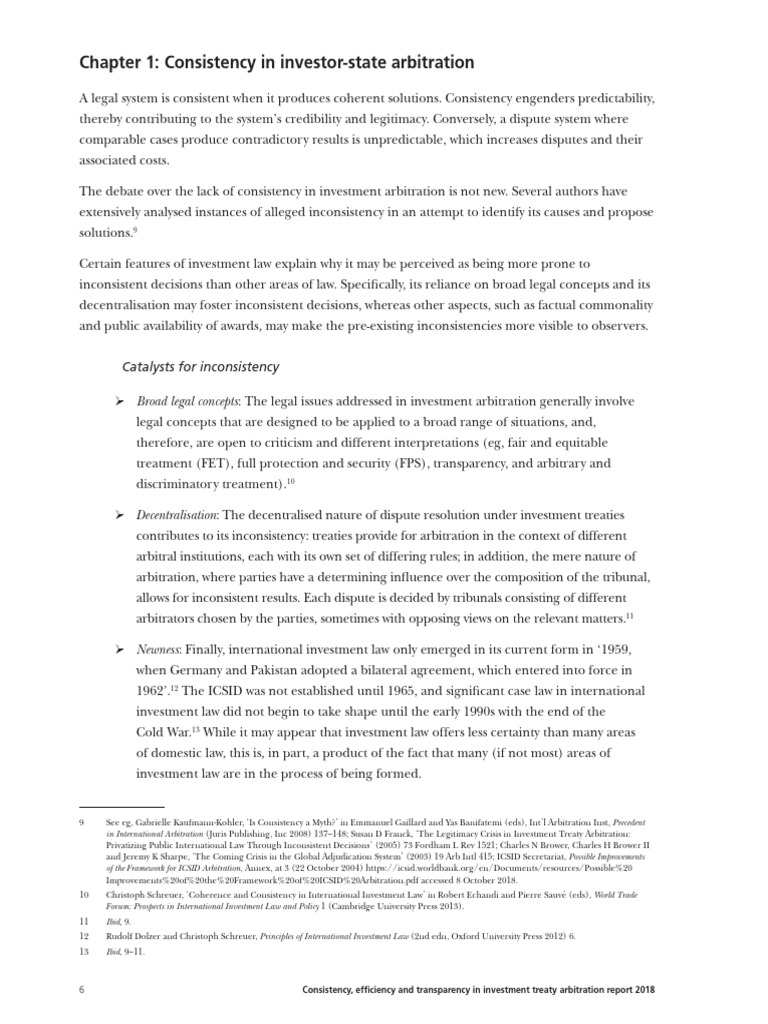 Chapter 1, Consistency in Investor-State Arbitration | PDF | Treaty ...