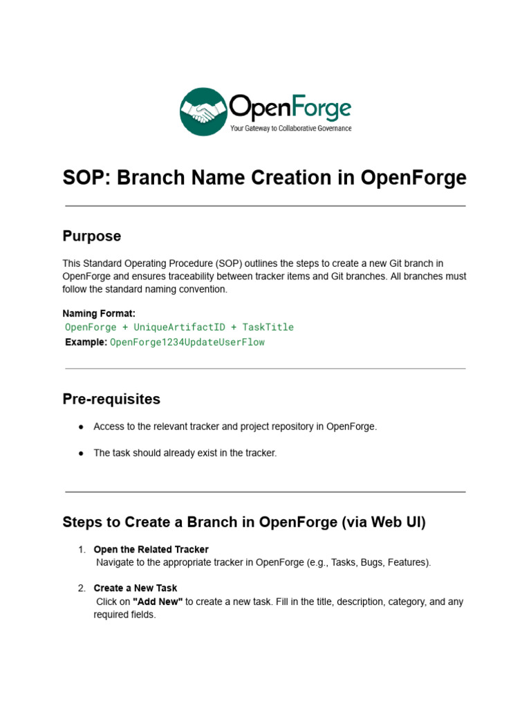 SOP - Branch Name Creation in OpenForge | PDF | Computing | Software ...
