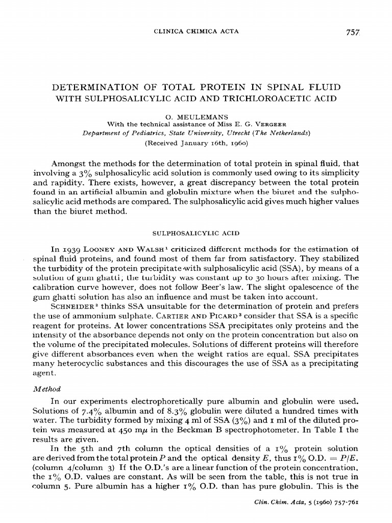 Meulemans 60 Determination | PDF | Cerebrospinal Fluid | Proteins