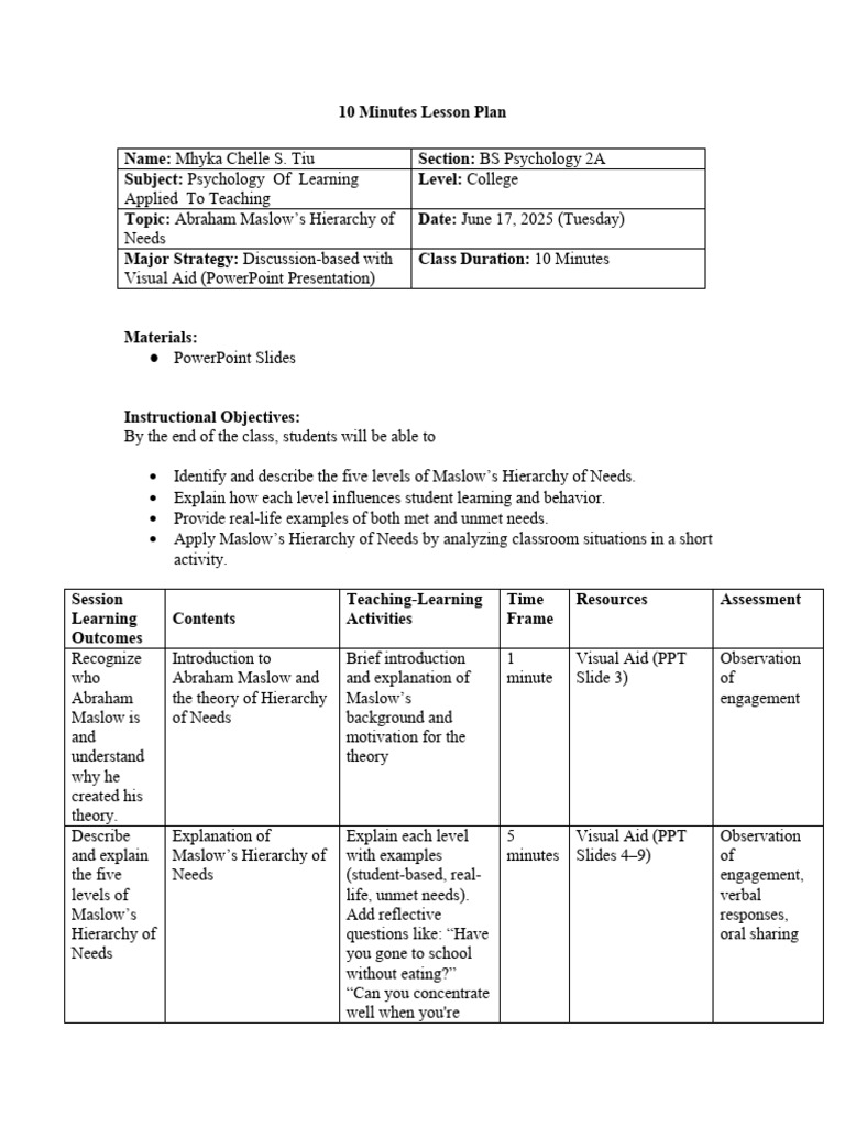 TIU - 10 Minute Lesson Plan | PDF | Microsoft Power Point | Lesson Plan