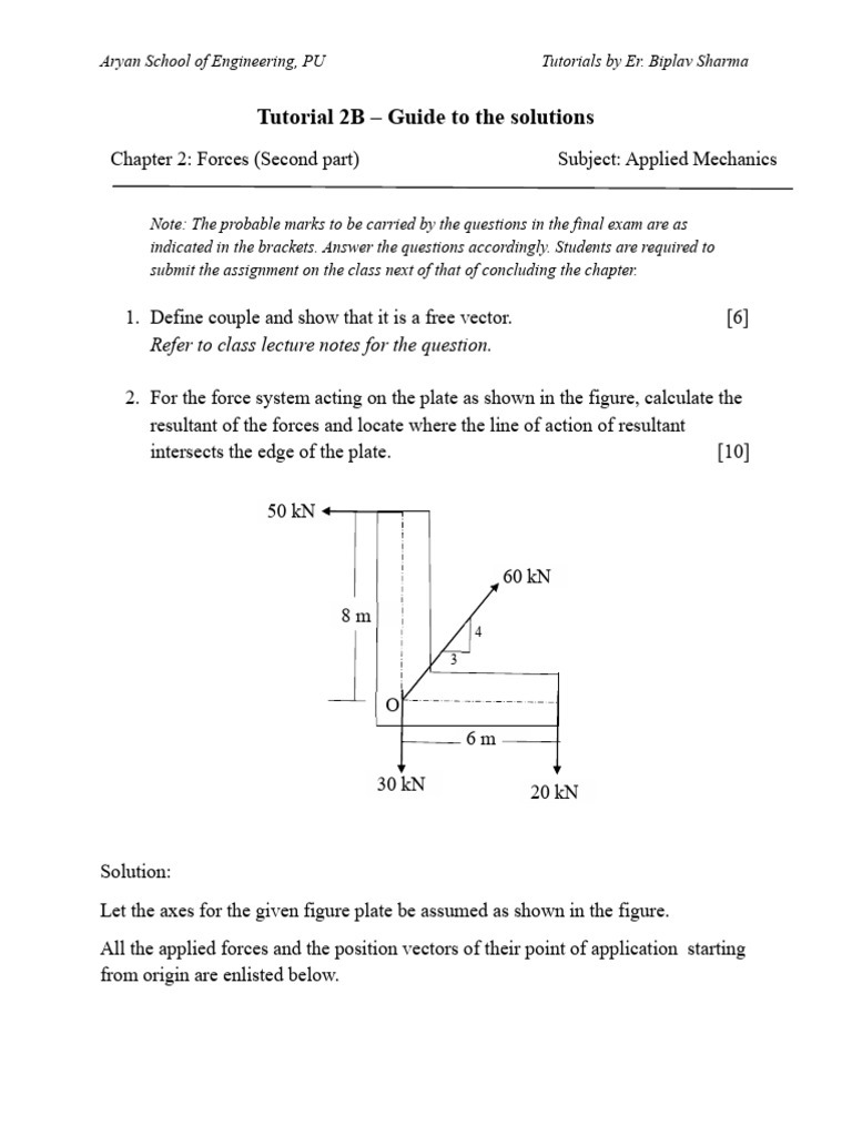 Solutions - Applied Tutorial 2B | PDF | Force | Torque