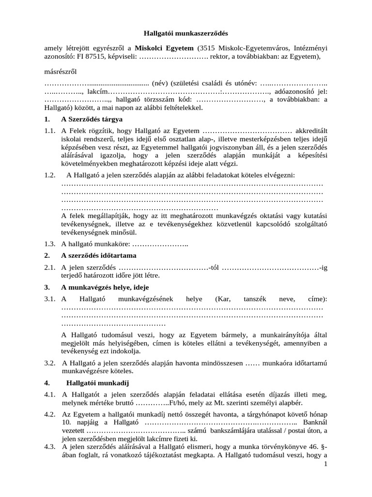 08 Hallgatoi Munkaszerzodes | PDF