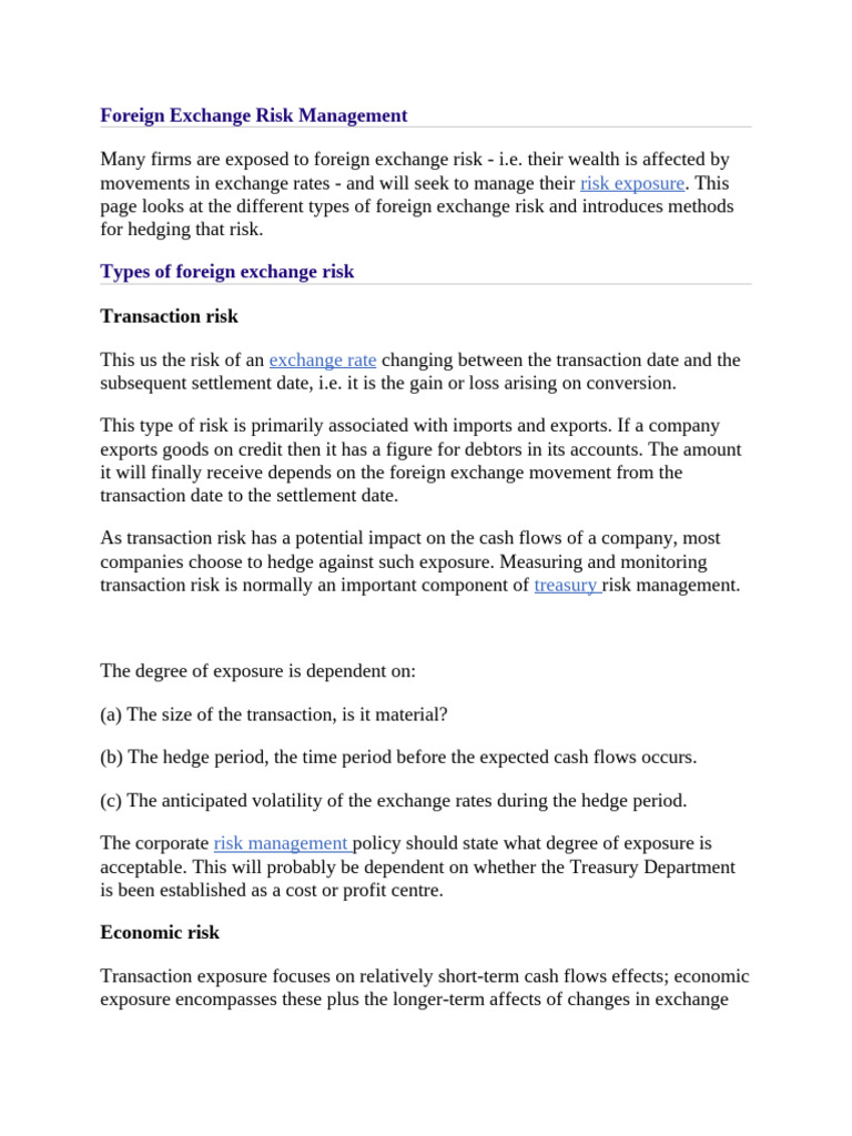 Foreign Exchange Risk Management | PDF | Swap (Finance) | Foreign ...