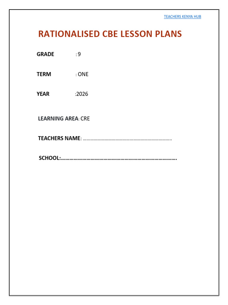 Term 1 Grade 9 Cre Lesson Plan | PDF | Learning | Morality