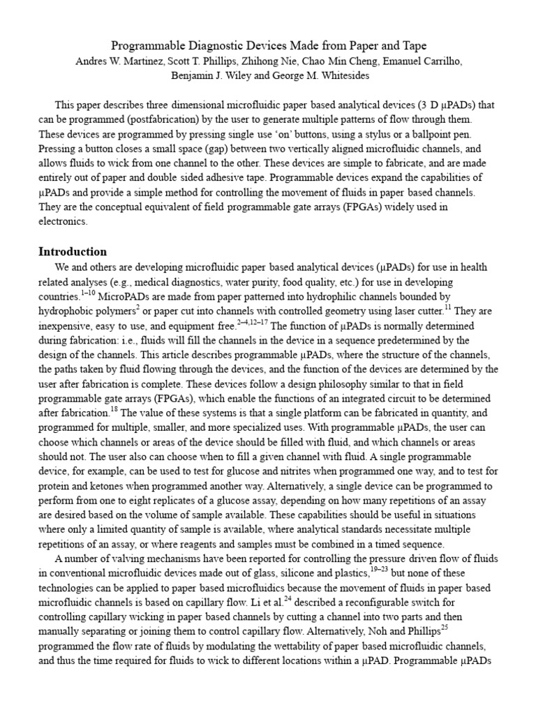 Programmable Diagnostic Devices Made From Paper and Tape | PDF ...