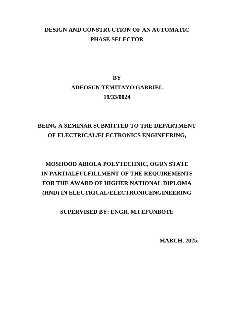 Design and Construction of An Automatic Phase Selector | PDF | Relay ...