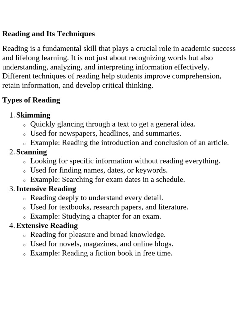 BCA Unit 5 Reading and Its Technique | PDF | Reading Comprehension | Essays