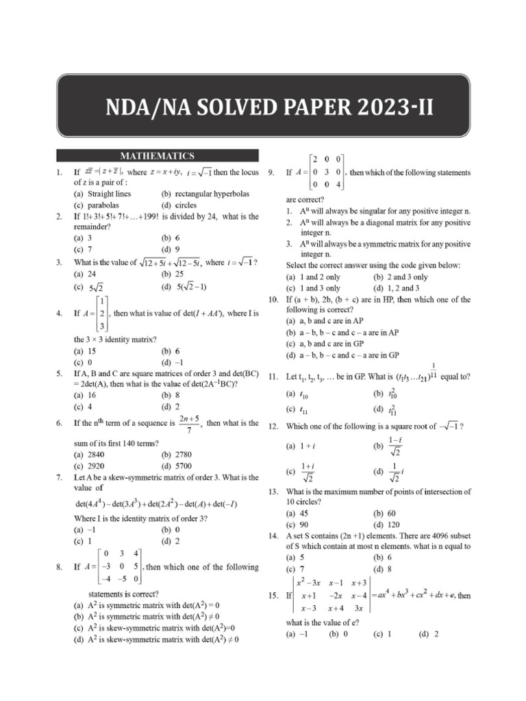NDA Mathematics 2023 Paper 2 | PDF
