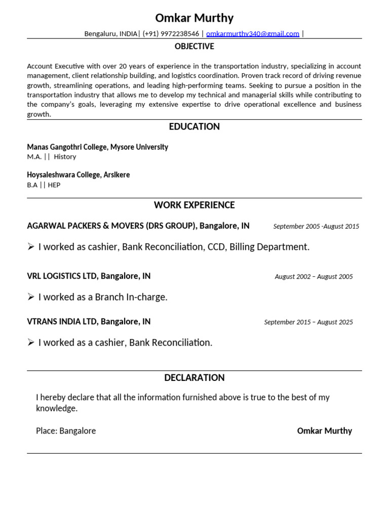 Omkar Murthy Resume | PDF