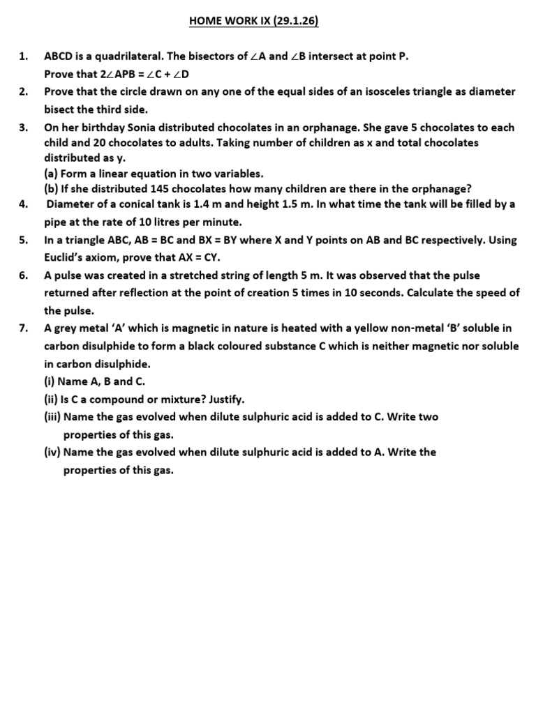 Home Work Ix (29.1.26) | PDF