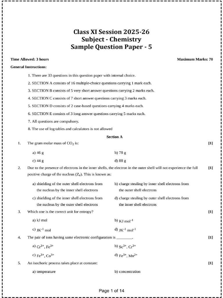Sample Paper - 5 | PDF
