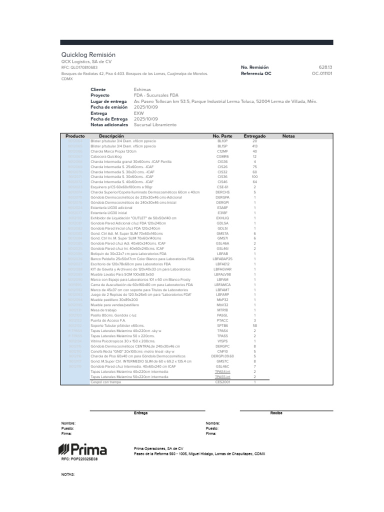 Remision 125 Suc Libramiento - FDA (Quicklog) | PDF