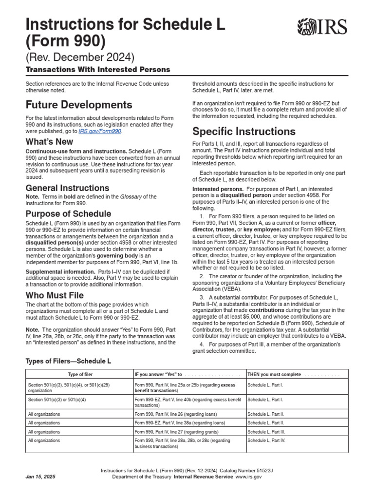 Instructions For Schedule L (Form 990) : (Rev. December 2024) | PDF ...