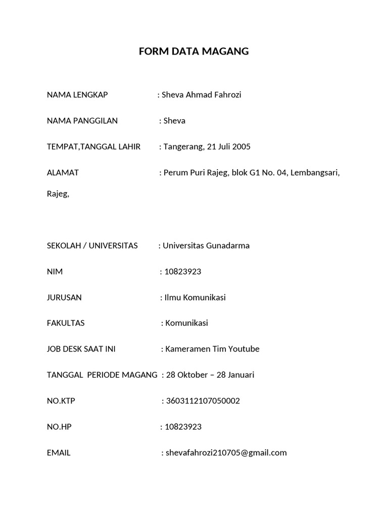 Form Data Magang | PDF