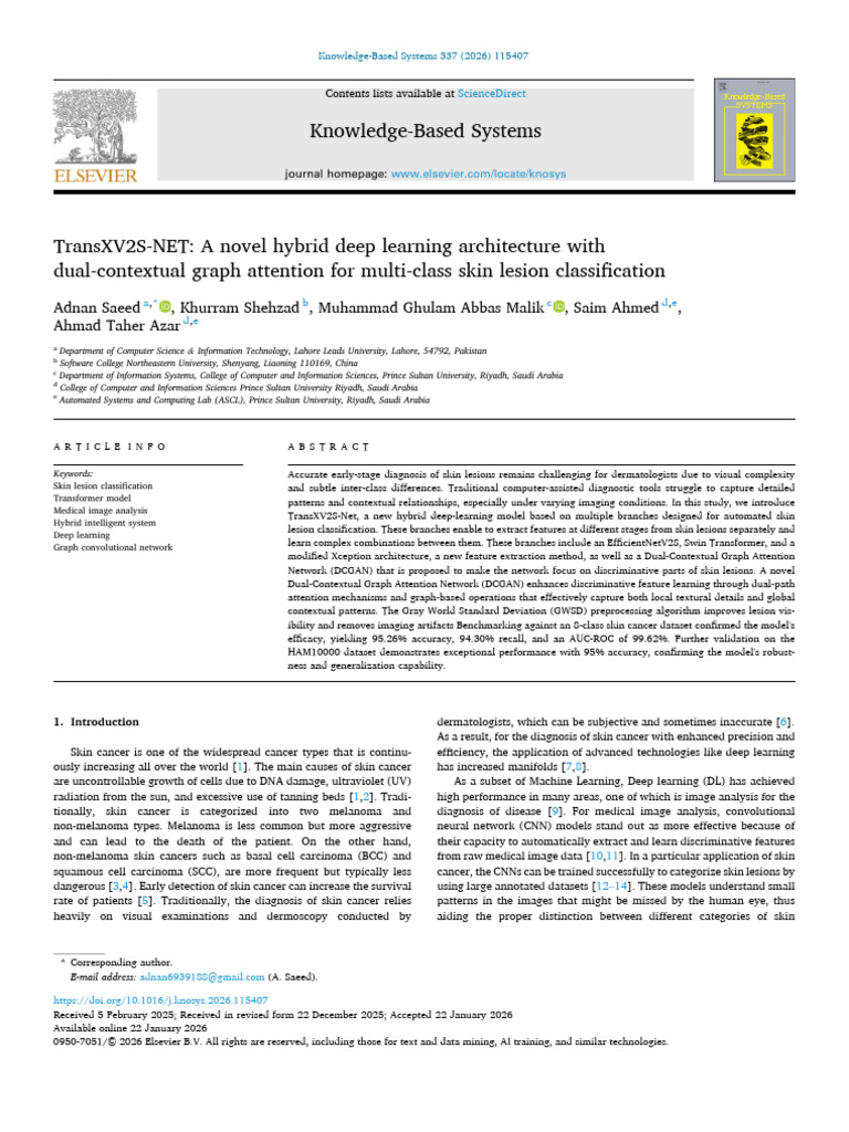 TransXV2S NET A Novel Hybrid Deep Learning Architecture Wit 2026 ...