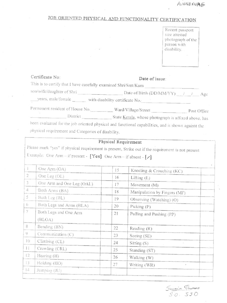 Format of Job Oriented Functionality Certificate | PDF